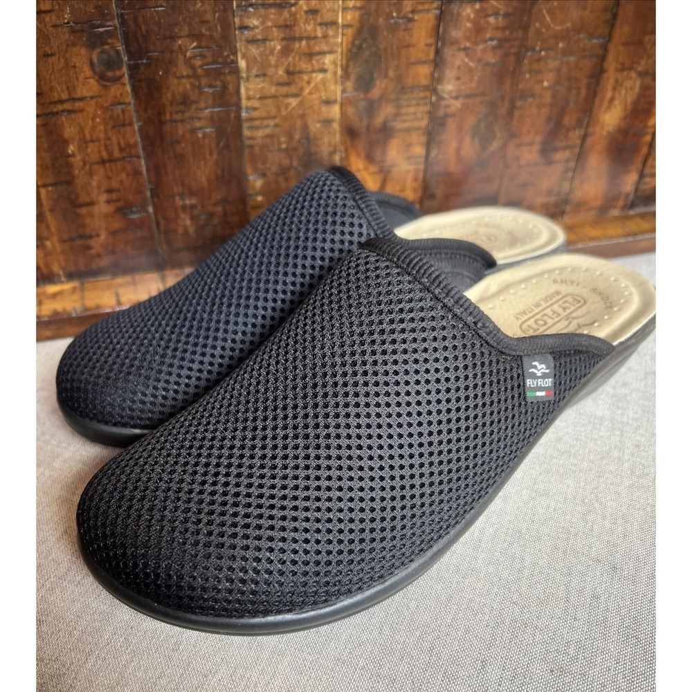 Fly Flot Mule Womens Sz EU 39 US 8 Black Slip On Made Italy Comfort Clog Shoes